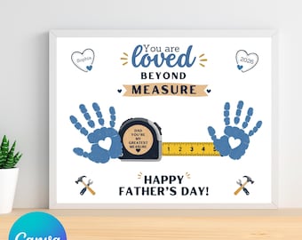 Tape Measure Fathers Day Handprint Craft, Printable DIY Dad Keepsake Gift, Kids Handprint Art, Preschool Activity, 11x8.5, Instant Download