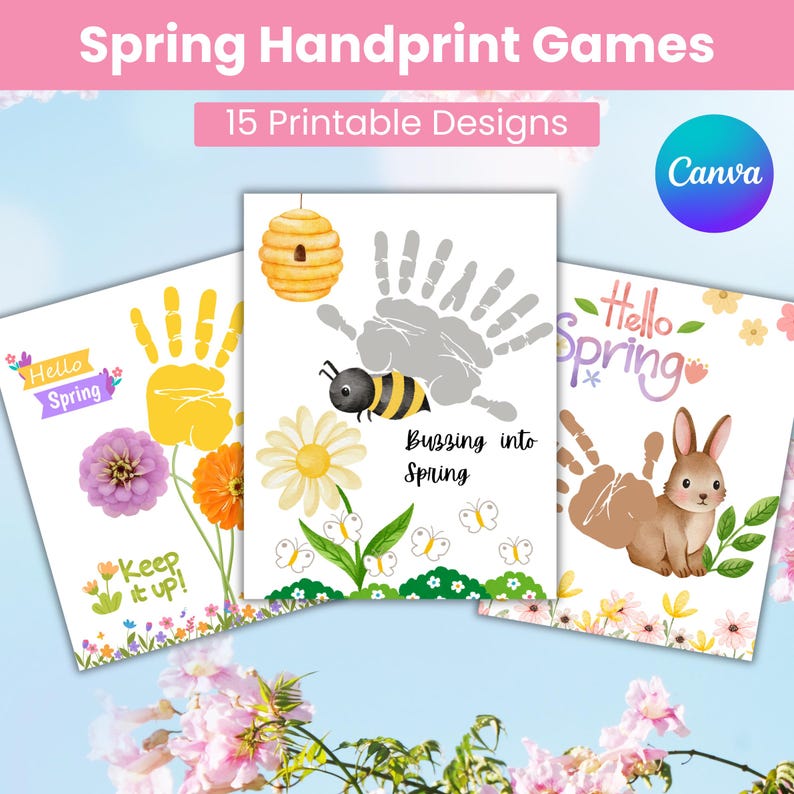 Spring Printing Craft Spring Handprint Craft, Printable Art, Toddler Preschool Spring Art ...