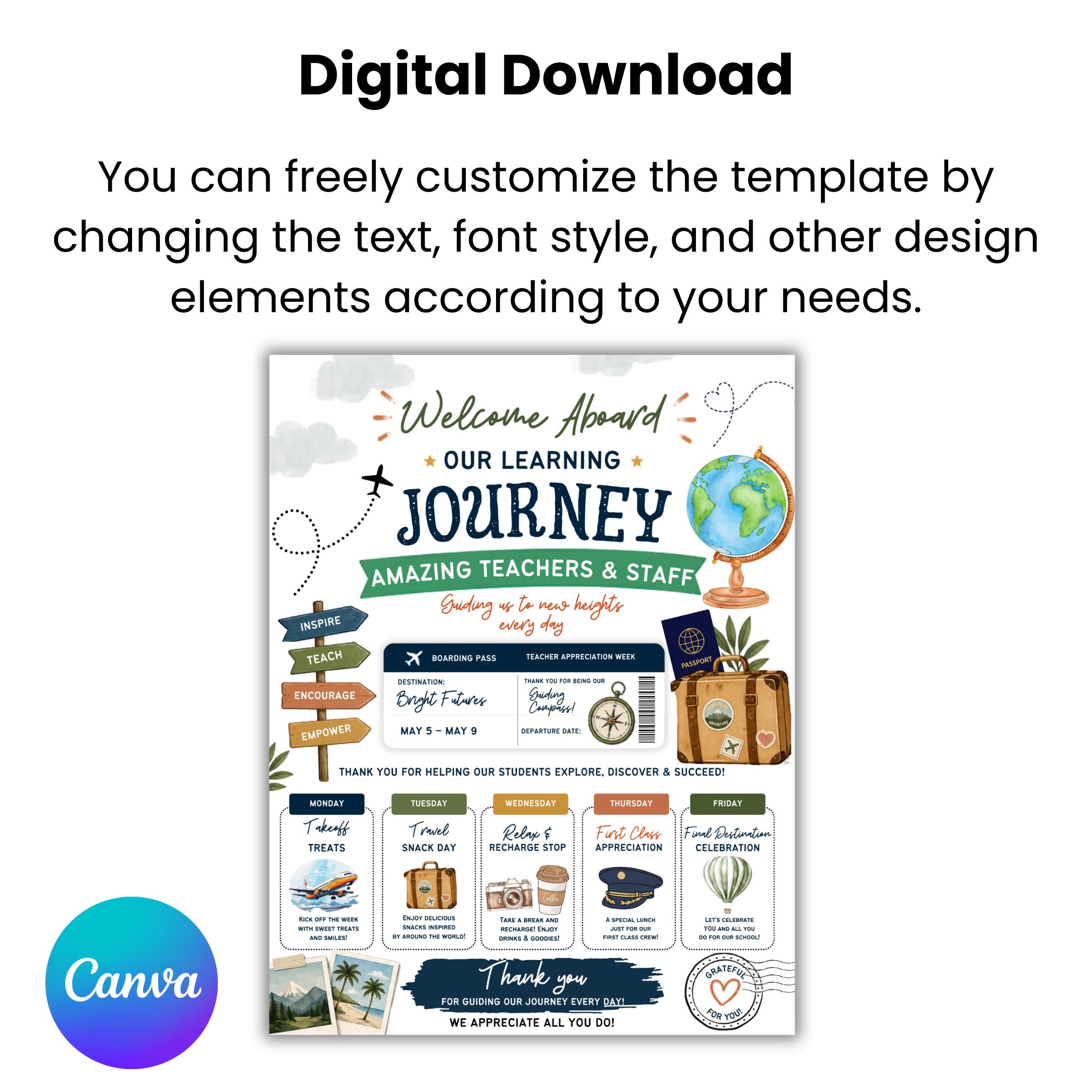 Travel Theme Teacher Appreciation Week Editable Canva Template Around ...