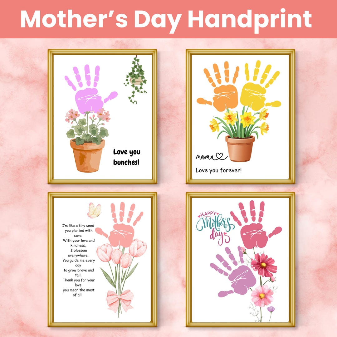 Mothers Day Handprint Craft Bundle, Flower Handprint Art Printable ...