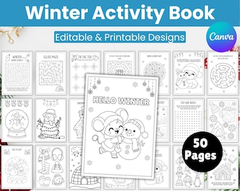 50 Winter Activity Pages, Printable Winter Activity Bundle, Bundle including Coloring Pages, Word Search, Word Scramble, Maze Activity