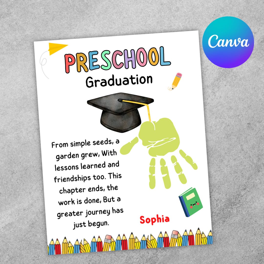 Preschool Graduation Handprint Craft Printable Pre K Graduation ...