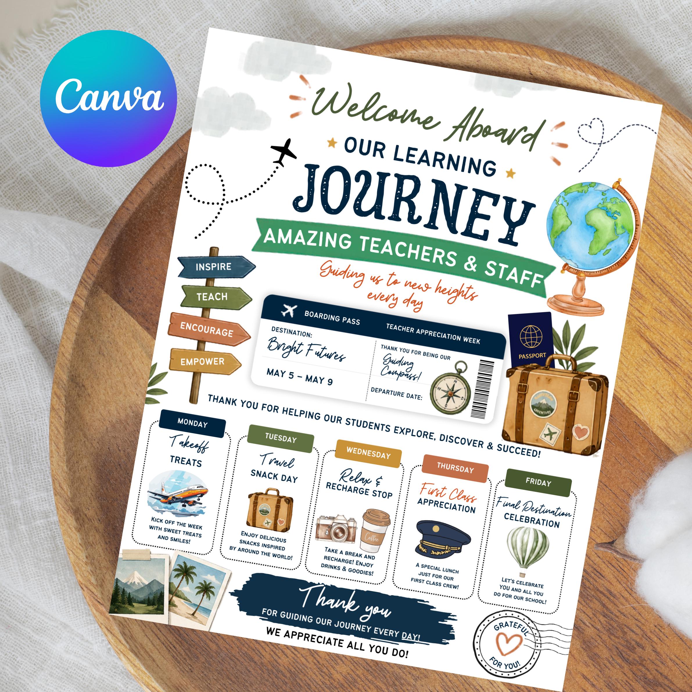 Travel Theme Teacher Appreciation Week Editable Canva Template Around ...