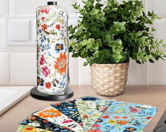 Reusable Cotton Flannel Paper Towels (12 Pack) - Floral Kitchen Cloth