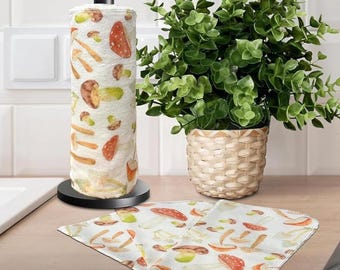 Reusable Cotton Flannel Paper Towels (12 Pack) - Mushroom Kitchen Decor