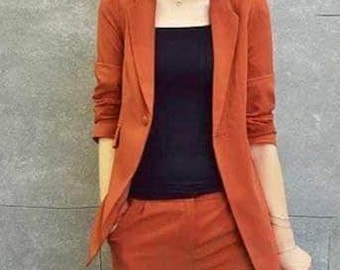Conjunto de traje color óxido para mujer: elegante blazer y pantalón