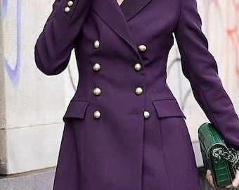 Traje morado a medida, chaqueta cruzada y pantalón ajustado (corte personalizado)