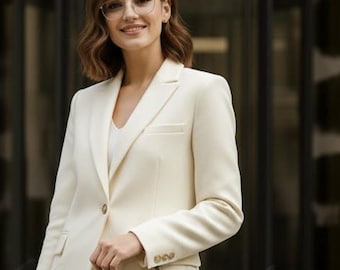 Tailored Light Beige Blazer Suit – Women's Wide-Leg Formal Outfit