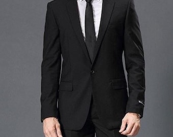 Traje de dos piezas para hombre, corte ajustado negro (chaqueta y pantalón)
