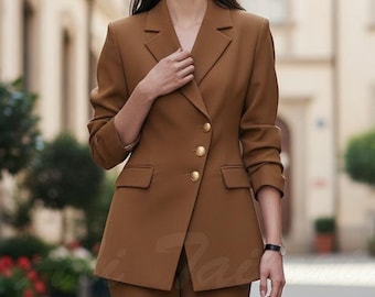 Women’s RustTeFF Velvet Suit Set – Luxury Tailored Blazer & Wide-Leg Pants | Elegant Evening Outfit | Formal Party Wear