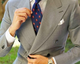 Traje cruzado de hombre - Corte ajustado, gris, conjunto de dos piezas