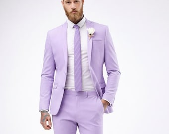 Traje de dos piezas color lavanda, corte ajustado (Traje formal masculino a medida)