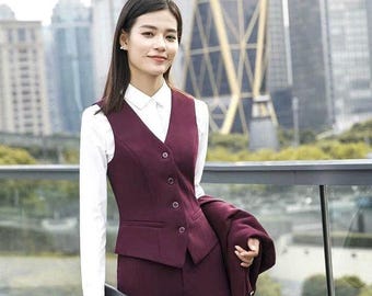 Women’s Burgundy 3-Piece Suit Set  Elegant Blazer, Vest & Trousers Formal  Office Wear