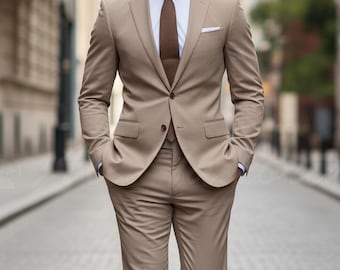 Men’s Camel Brown Tailored Two Piece Suit | Custom Fit | Premium Formal & Office Wear