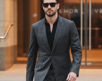 Men’s Grey Charcoal Tailored Two Piece Suit | Custom Fit | Premium Formal & Office Wear