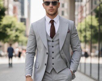 Hellgrauer Maßanzug für Herren | Custom Fit | Hochwertige formelle & Bürokleidung