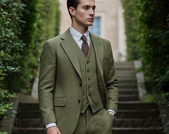 Olivgrüner Maßanzug für Herren | Custom Fit | Hochwertige formelle & Bürokleidung