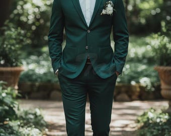 Men’s Dark Green Tailored Two Piece Suit | Custom Fit | Premium Formal & Office Wear