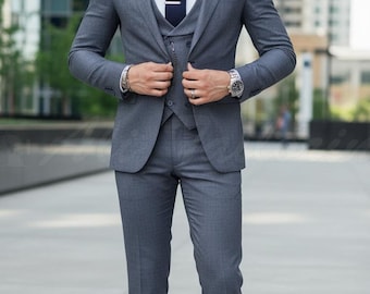 Men’s Grey Tailored Three Piece Suit | Custom Fit | Premium Formal & Office Wear