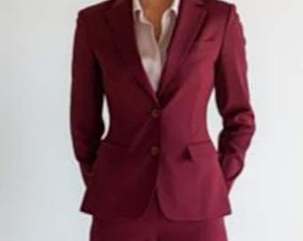 Conjunto de traje para mujer: Blazer y pantalón color burdeos - Tallas grandes entalladas