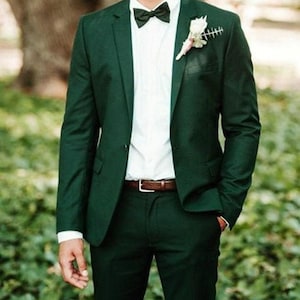 Traje verde bosque para hombre - Conjunto de chaqueta y pantalón de corte ajustado