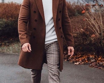 Abrigo largo de lana: estilo gabardina marrón - Hecho a mano y cálido