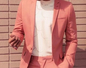 Peach Two-Piece Suit: Slim Fit for Weddings and Events