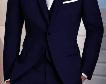 Dreiteiliger Herrenanzug: Navy Slim Fit - Maßgeschneidert, Jacke mit Weste und Hose, importierter Stoff für Hochzeiten und Partys