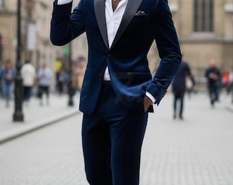 Herren Blau Samtanzug | Custom Fit Tailliertes Zweiteiler