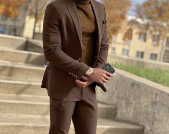 Men's Brown Suit: Slim Fit Two-Piece - Custom Measurements