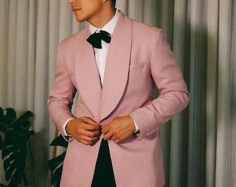 Esmoquin de terciopelo para hombre: rosa, de dos piezas, corte ajustado - Ideal para bodas o bailes de graduación