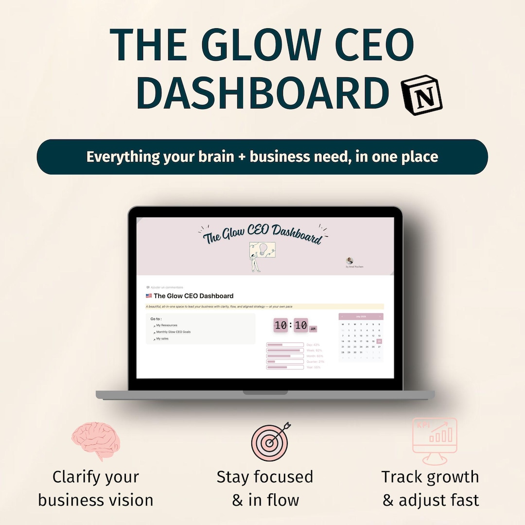 The Glow CEO Dashboard Notion Template Etsy UK