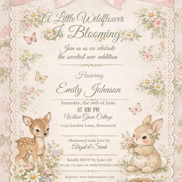 LoveShackFancy Themed Customizable Baby Shower Invitation- Digital