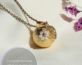 Gold Pregnancy Bola – Bola Necklace for Expectant Mothers with Pearls and Gold Leaf – Soothing and Elegant Gift for Pregnant Women