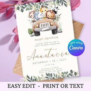 Editable Safari Baby Shower Invitation Template, Jungle Invite, Gender Neutral, Safari Animals Party Invite, Instant Download, Safari Party