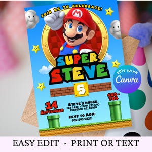 Mario Bros Invitation, Super Mario Birthday Invitation, Super Brothers boy Invite, Video Game, Kid Invite, Editable Template, Editable Canva