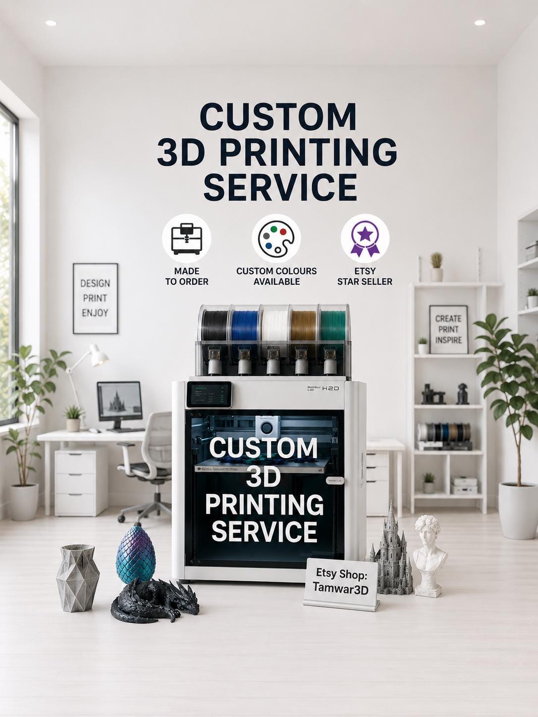 Custom 3D Printing Service Personalised Prints, Bookends & Decor Made to Order