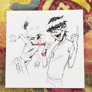 Puede incluir: Dibujo a tinta en blanco y negro de dos personajes de dibujos animados. Uno lleva una camiseta con el número 2, el otro una camisa con el número 4. Los personajes tienen rasgos y expresiones exageradas.