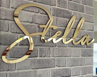 Custom Mirror Acrylic Name Sign| Personalized Mirror Wedding Sign| Acrylic Welcome Sign|Laser Cut Wall Mirror Decor|Gold Acrylic Letter Name