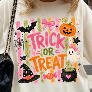 Striped Brushstroke Halloween Png, Girly Trick or Treat Sublimation Design, Trendy Ghost Shirt Design, Pumpkin Png
