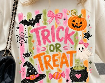 Striped Brushstroke Halloween Png, Girly Trick or Treat Sublimation Design, Trendy Ghost Shirt Design, Pumpkin Png