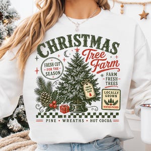 PNG de granja de árboles de Navidad retro, diseño de sublimación navideña de moda, PNG de Navidad vintage, diseño de camiseta de chocolate caliente