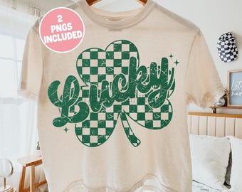 Grunge St. Patrick's Day Shirt Design, Distressed Lucky Shamrock Png, Checkered St. Patty's Sublimation Design, Two Trendy Png Designs