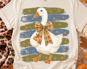 Striped Brushstroke Whimsy Goose Png, Whimsical Fall Goose Sublimation Design, Trendy Pumpkin Shirt Design, Autumn Polka Dot Png
