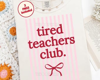 Müder Lehrerklub PNG, gestreifter Lehrer Sublimationsdesign, lustiger Erzieher png, adrettes Hemd-Design, Retro modisches Png-Design für Lehrer