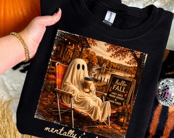 Summerween Ghost Png, Mentally I am Here Sublimation Design, Trendy Halloween Lover Shirt Design, Funny Fall Png