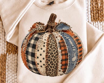 Patchwork Pumpkin Png, Leopard Print Autumn Sublimation Design, Fall Lace Pumpkin Shirt Design, Faux Embroidery Halloween Png