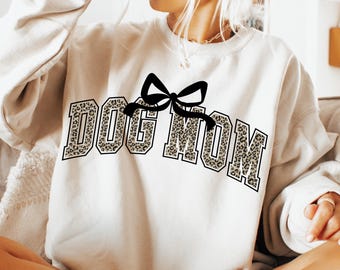 Dog Mom Shirt Design, Leopard Print Dog Mom Png, Coquette Dog Mama Sublimation Design, Trendy Varsity Font PNG, DYI Gift For Dog Mom Png