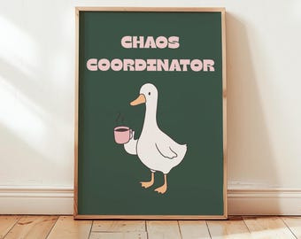 Chaos Coordinator Printable Wall Art | Cubicle Decor | Retro Goose Funny Office Wall Art | Dopamine Decor | Supervisor Gift | Work Humor