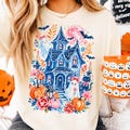 Trendy Haunted House Png, Brushstroke Halloween Sublimation Design, Girly Spooky Season Shirt Design, Trendy Floral Fall Png product logo